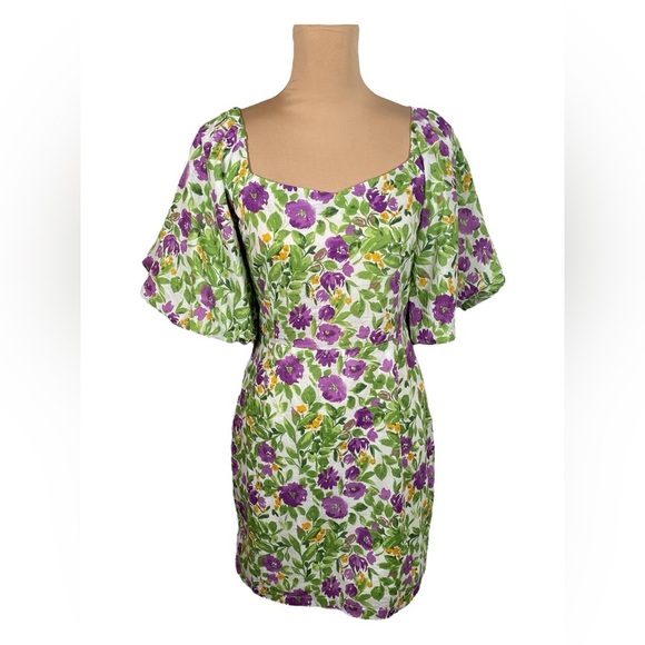 MILK & HONEY LA PUFF SLEEVE MINI FLORAL DRESS SIZE: LARGE NWT - Picture 2 of 9